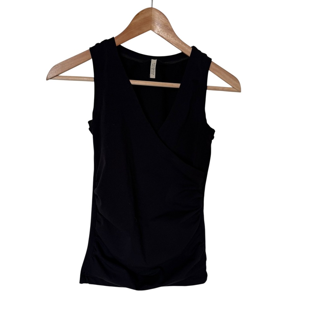 Bordeaux Seamless Wrap Tank Top Womens OS‎ Black Excellent Ruched V-Neck Stretch